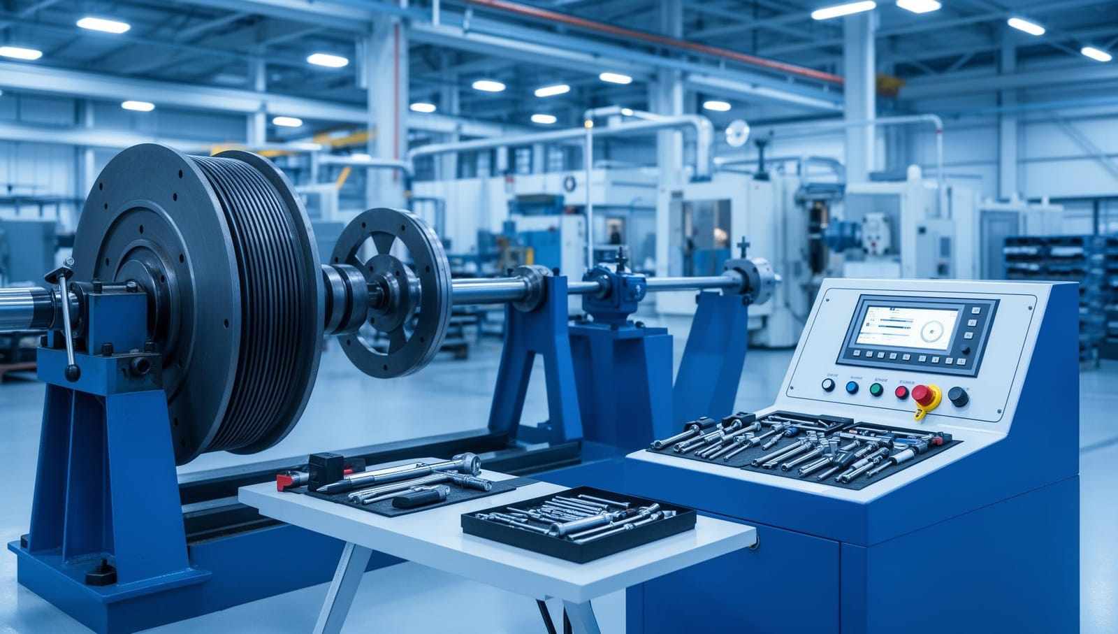 Técnico da LM Balantec realizando balanceamento dinâmico em equipamento industrial rotativo